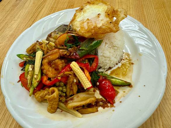 # 82 - Drunken Stir-Fry (Pad-Kee-Mow) on Rice with Fried Egg