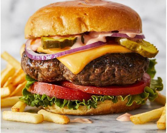 Angus Burger , Fries, and Drink