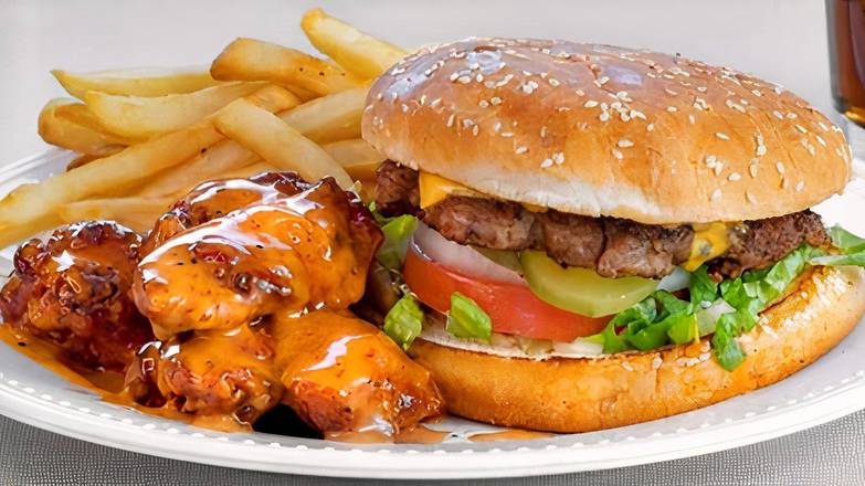Cheeseburger + 6pc Wings Combo Serve with Fries and Drink