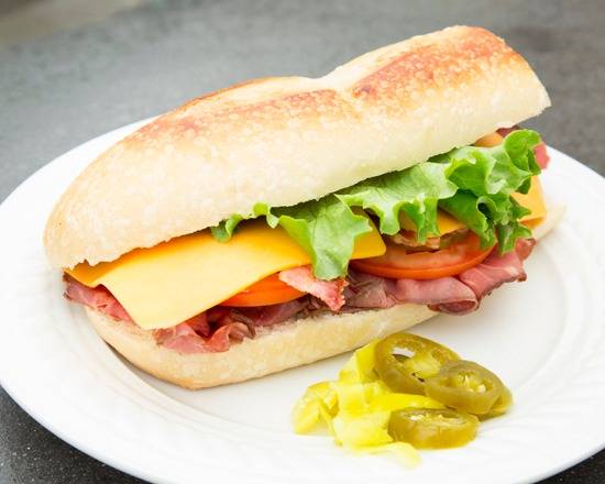 Roast Beef Club with bacon ,cheddar cheese
